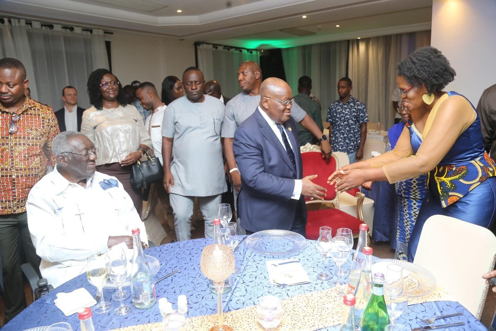 Dr Emefa Amoako (Chair) with H.E. President Nana Addo Dankwa Akufo-Addo and H.E. Ex-President John Agyekum Kufuor seated.